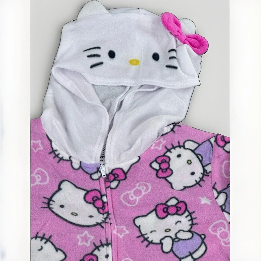 Hello Kitty Cozy Fleece Pajamas Medium 7/8 One Piece Union Suit Sanrio NWT